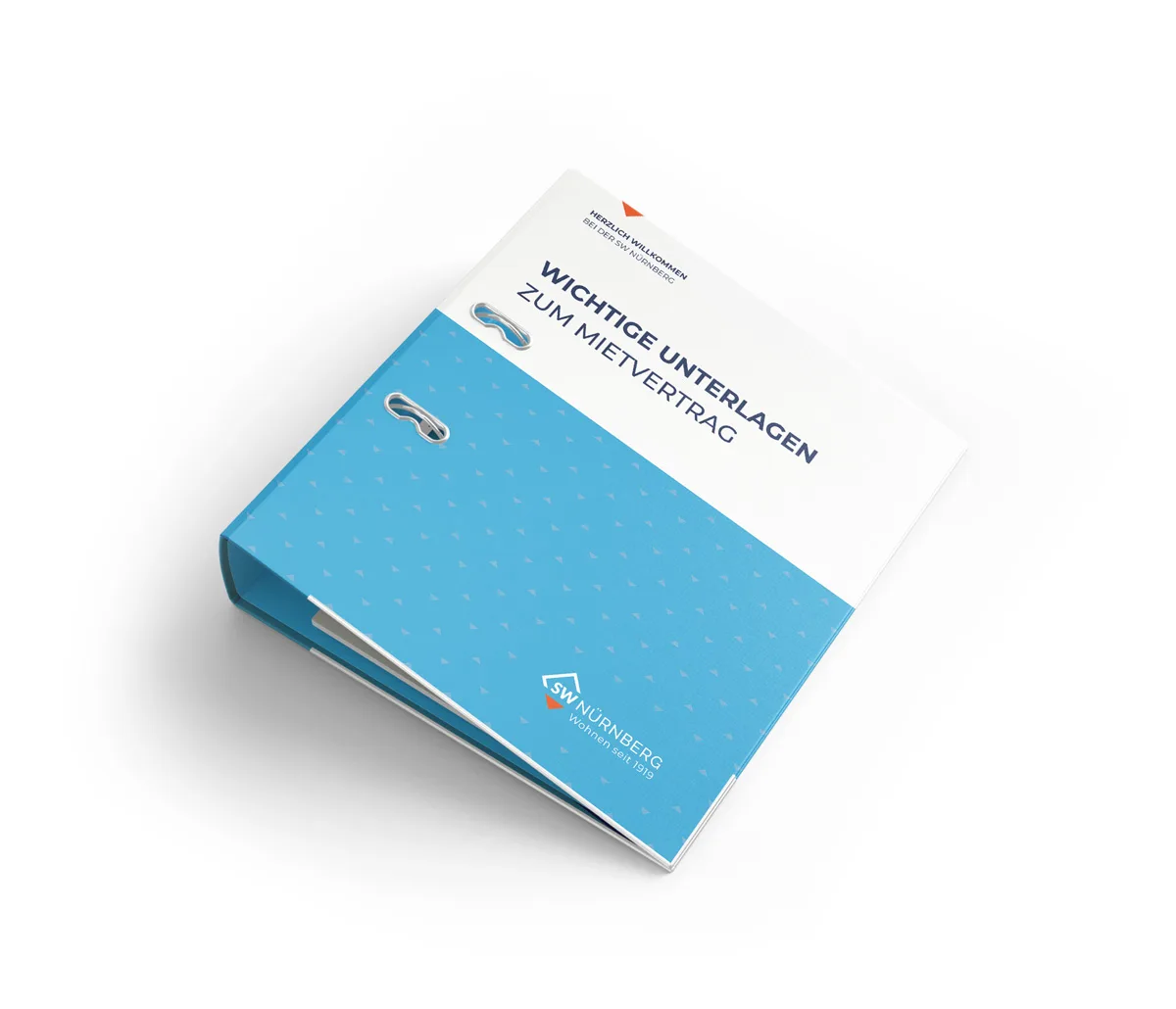 Geschlossener blauer Ordner mit der Aufschrift „Wichtige Unterlagen zum Mietvertrag“ der SW Nürnberg.