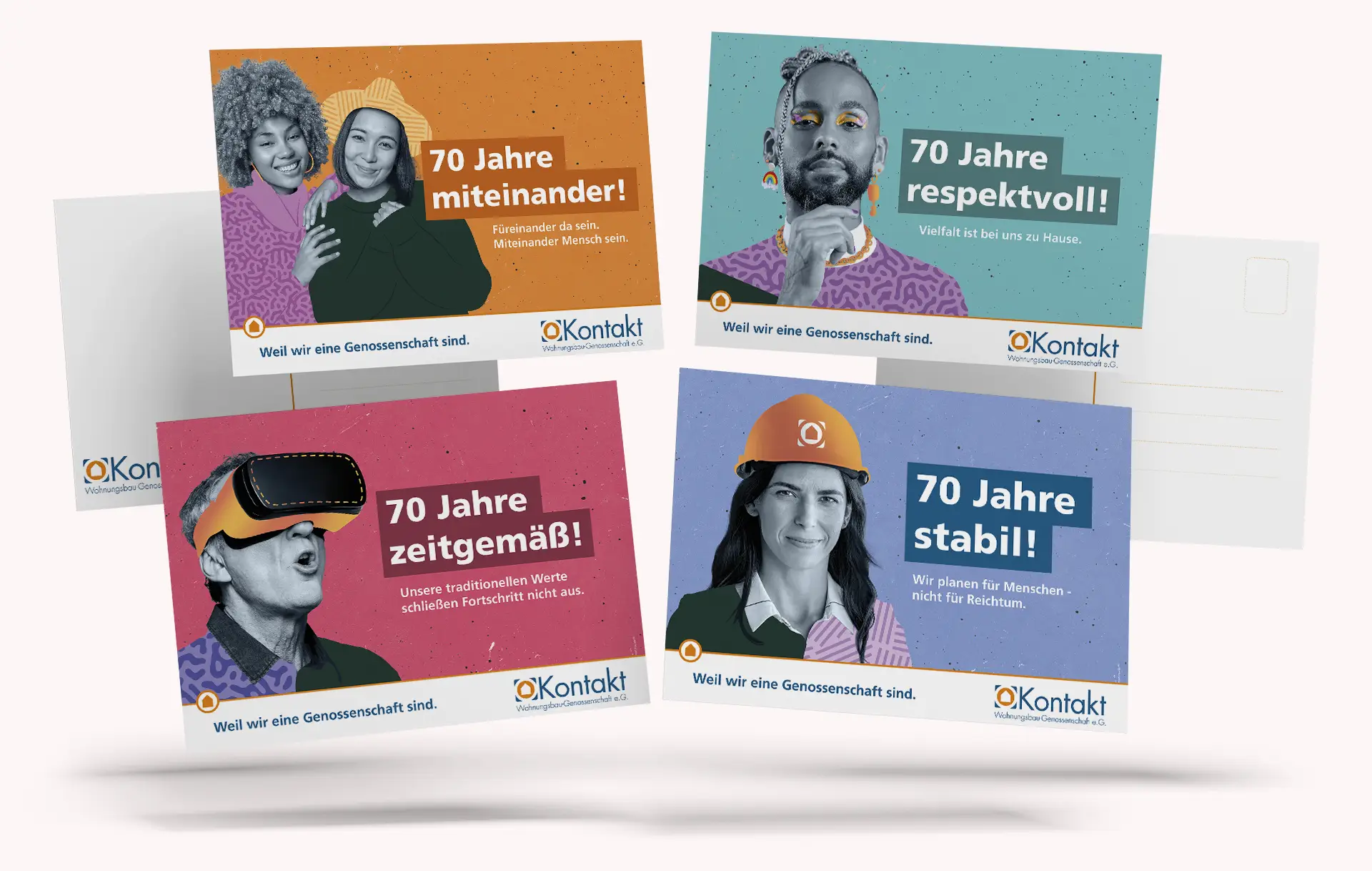 Vier Postkarten mit allen Motiven der Imagekampagne