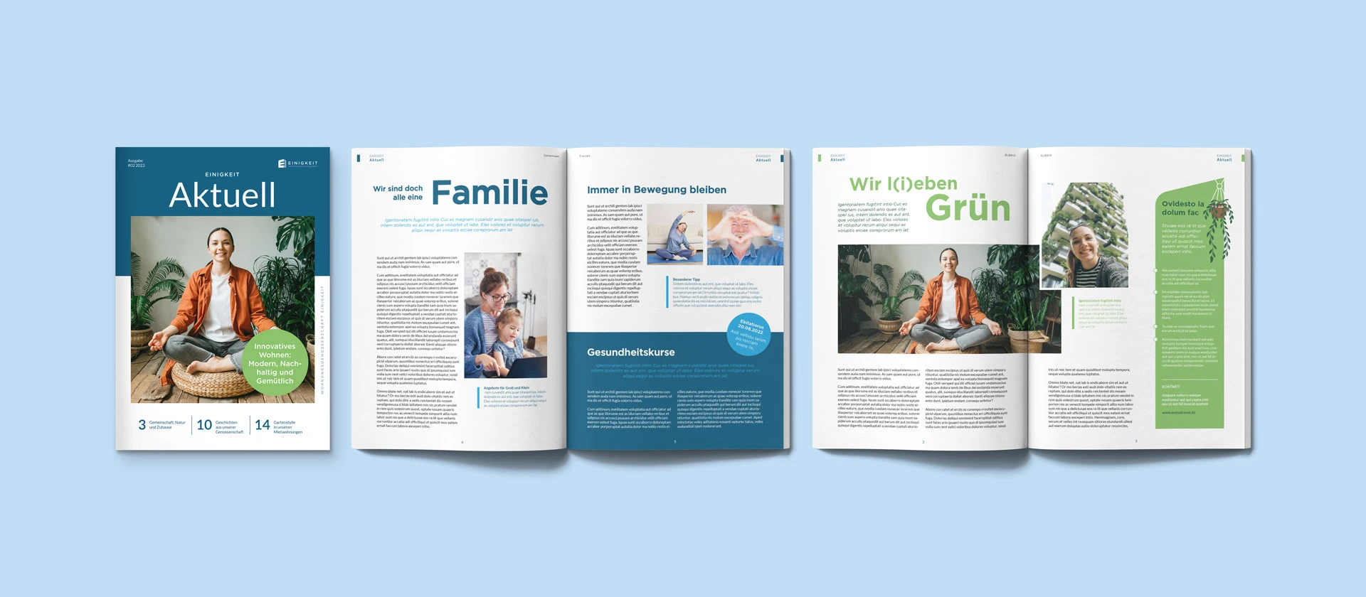 Mieterzeitung Cover und vier Innenseiten eines Mietermagazin